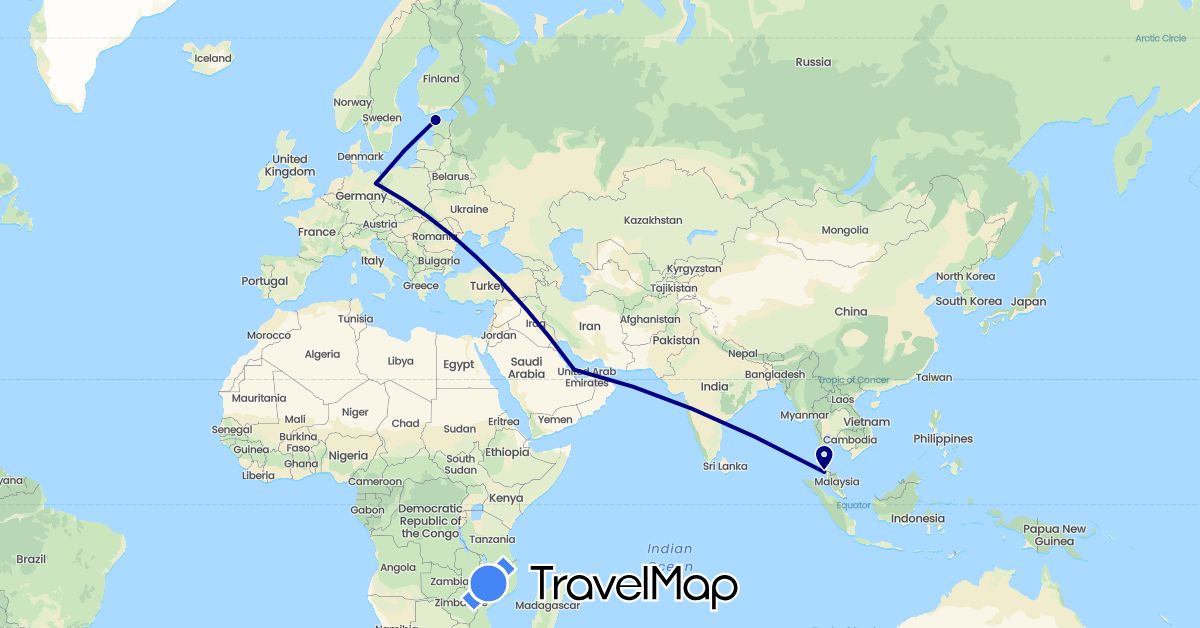 TravelMap itinerary: driving in Germany, Estonia, Malaysia, Qatar (Asia, Europe)